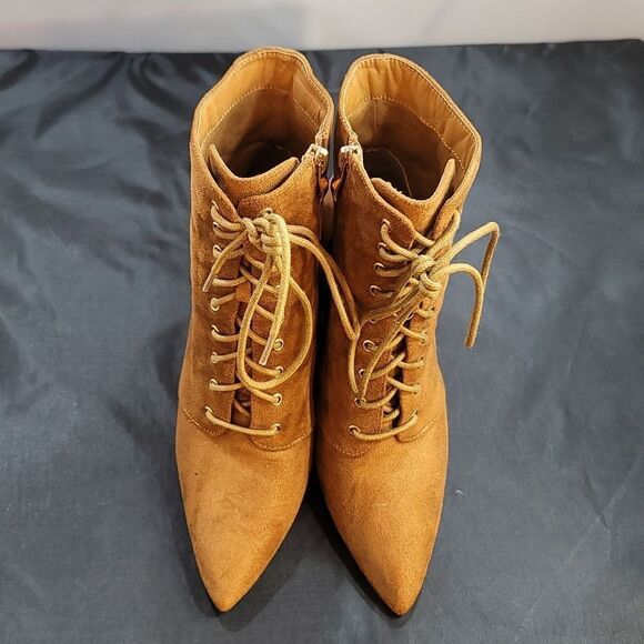 BRAND NEW LILIANA POINTED TOE POINTED TOE LACE-UP BLOCK HEEL FAUX SUEDE … - Picture 3 of 16